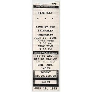 Vintage 1995 Foghat Concert Ticket Stub Panama City Beach FL Spinnaker